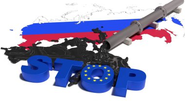 Rus petrol ticaretinin Avrupa Birliği tarafından durdurulmasının 3 boyutlu çizimi. Rus petrolüne bağımlılık kavramı. Rusya 'ya karşı yaptırımlar. 3B görüntüleme 