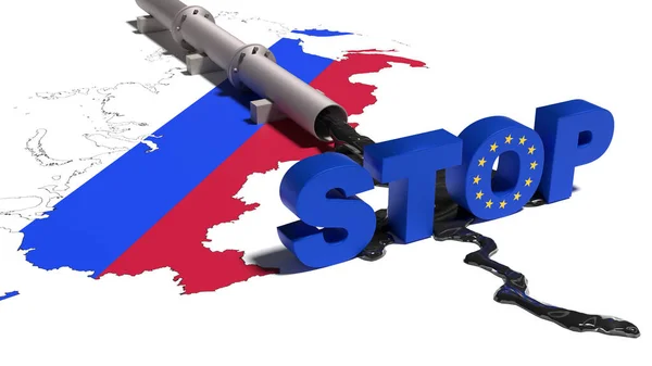Ilustracja Zakazu Zakupu Rosyjskiej Ropy Naftowej Przez Unię Europejską Koncepcja Zdjęcia Stockowe bez tantiem
