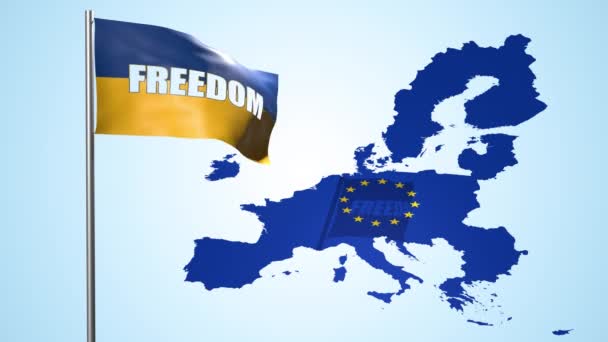 Ilustración Proyección Libertad Mapa Unión Europea Través Bandera Ucrania Lucha — Vídeos de Stock