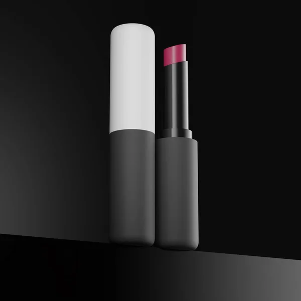 Illustrazione Del Modello Rossetto Alla Moda Sfondo Nero Cosmetici Moda — Foto Stock