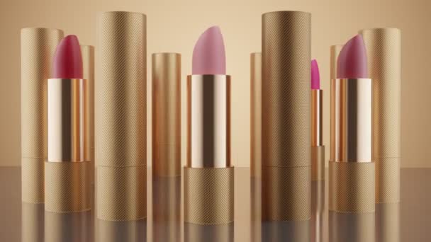 Animation Sæt Læbestifter Cirkel Mode Kosmetik Makeup Design Baggrund Brug – Stock-video