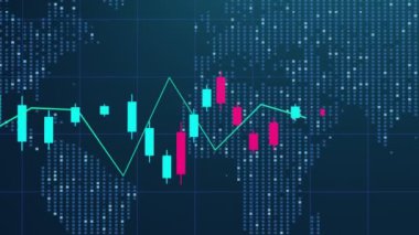 Borsa grafiklerinin 3 boyutlu animasyonu. Kripto para birimi şeması. Yüksek teknoloji stil çizelgesi. Finansal teknoloji konsepti. Elektronik para.