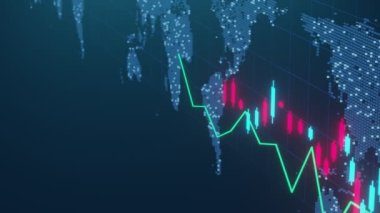 Borsa grafiklerinin 3 boyutlu animasyonu. Kripto para birimi şeması. Yüksek teknoloji stil çizelgesi. Finansal teknoloji konsepti. Elektronik para.