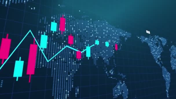 株式市場のグラフィックの3Dアニメーション 暗号通貨チャート ハイテクスタイルのチャート 金融技術の概念 電子マネー — ストック動画