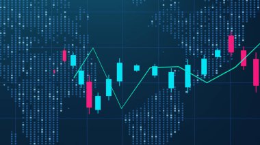 3 boyutlu borsa grafikleri. Kripto para birimi şeması. Yüksek teknoloji stil çizelgesi. Finansal teknoloji konsepti. Elektronik para.