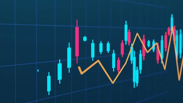3 boyutlu borsa grafikleri. Kripto para birimi şeması. Yüksek teknoloji stil çizelgesi. Finansal teknoloji konsepti. Elektronik para.