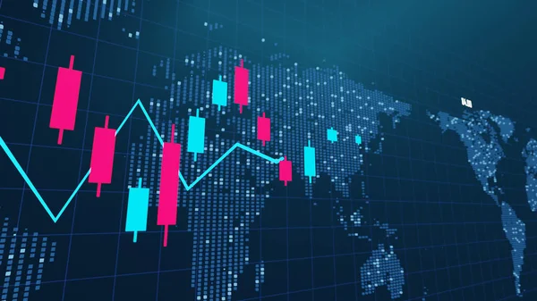 3 boyutlu borsa grafikleri. Kripto para birimi şeması. Yüksek teknoloji stil çizelgesi. Finansal teknoloji konsepti. Elektronik para.