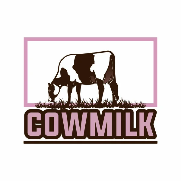 Logotipo Grande Leite Vaca Silhueta Leite Leiteiro Gado Comendo Grama —  Vetores de Stock