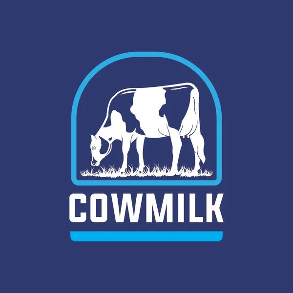 Logotipo Leite Vaca Leiteira Silhueta Gado Inteligente Comendo Grama Vetor —  Vetores de Stock