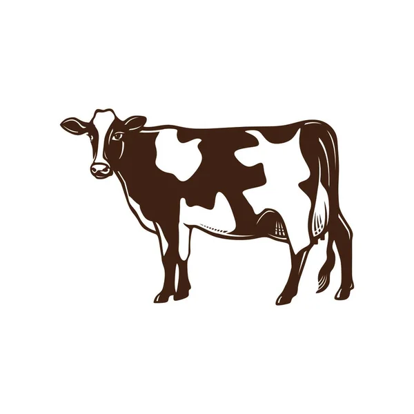 酪農牛のロゴダークブラウンの素晴らしいシルエット牛のミルクベクトルイラスト — ストックベクタ