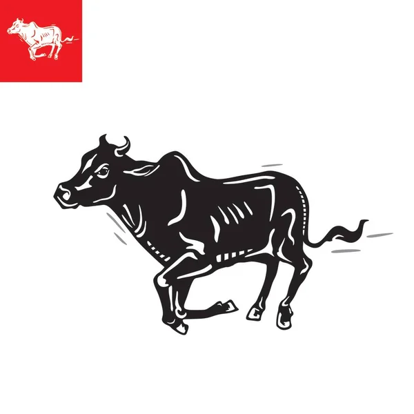 牛が速く走り可愛い牛のシルエットがベクトルイラストを走らせ — ストックベクタ