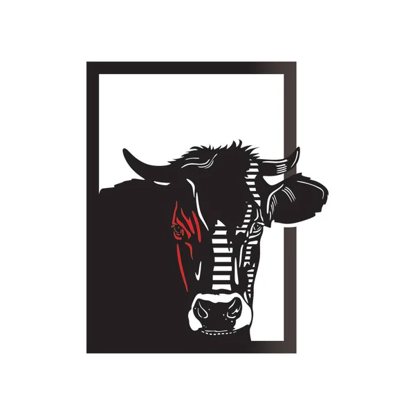 Boğa suratlı logo, dikdörtgen vektör çiziminde sığır kafası silueti.