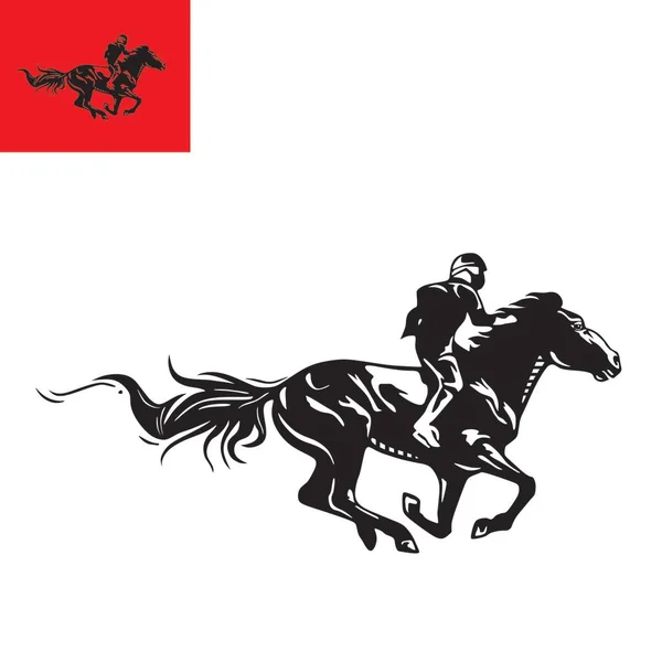 Yarışı Logosu Koşu Atı Silueti Binici Vektör Çizimi — Stok Vektör