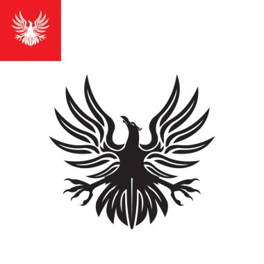 Kartal logosu, büyük ve cesur şahinin silueti hava vektörü çizimlerinde uçuyor.