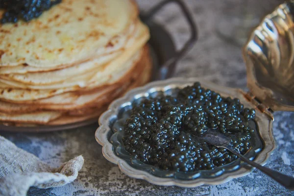Semaine Des Crêpes Crêpes Caviar Noir Contexte Alimentaire — Photo