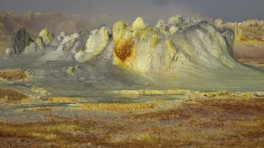 Çölün muhteşem renkleri. Dallol yanardağının asit volkanik krateri, Etiyopya 'nın uzak Danakil depresyon çöllerinde yer alır.