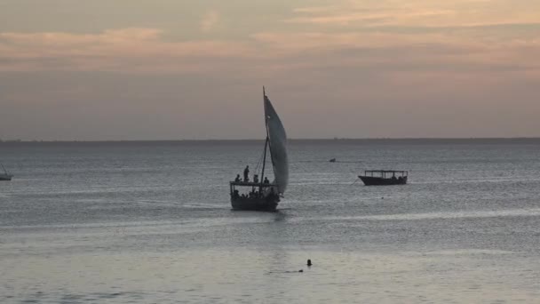 Łodzie afrykańskich rybaków na Oceanie Indyjskim. Wiele afrykańskich tradycyjnych drewnianych łodzi zakotwiczonych na płytkiej wodzie przez — Wideo stockowe