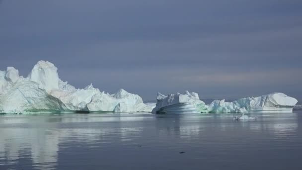 凍った海の水の中に浮遊氷河氷山。北極と南極へのエコツーリズムとクルーズ旅行. — ストック動画