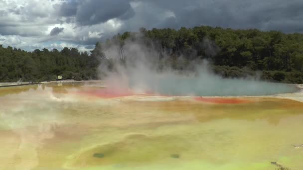 Nuova Zelanda. Campo geotermico con geyser fumanti e fumarole. — Video Stock