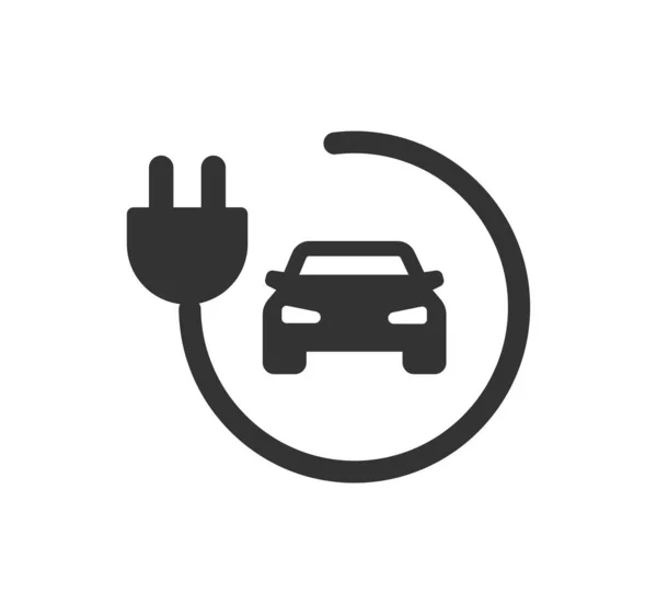 电动车图标设置 电动汽车电缆轮廓和插头充电黑色符号 环保电动汽车的概念 矢量电学说明 — 图库矢量图片