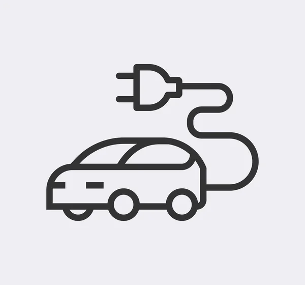 Electric Car Icon Set Electrical Automobile Cable Contour Plug Charging — Stock Vector