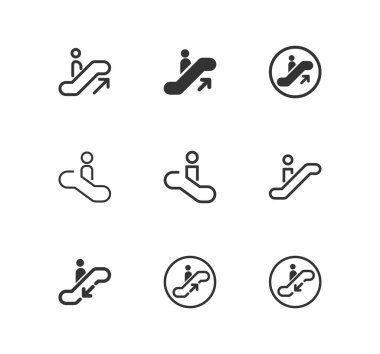 Yürüyen merdiven, asansör vektör ikonu. Kamu navigasyon vektörü çizimi.