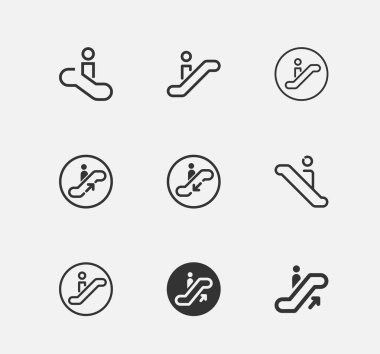 Yürüyen merdiven, asansör vektör ikonu. Kamu navigasyon vektörü çizimi.