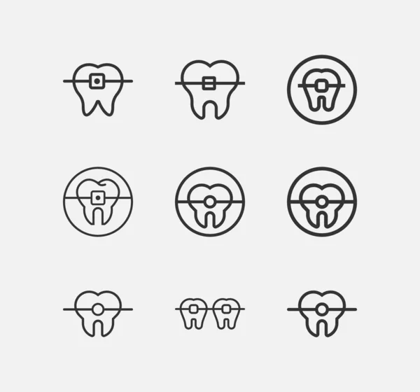 Icono Ortodoncista Icono Línea Dientes Frenos Odontología — Vector de stock