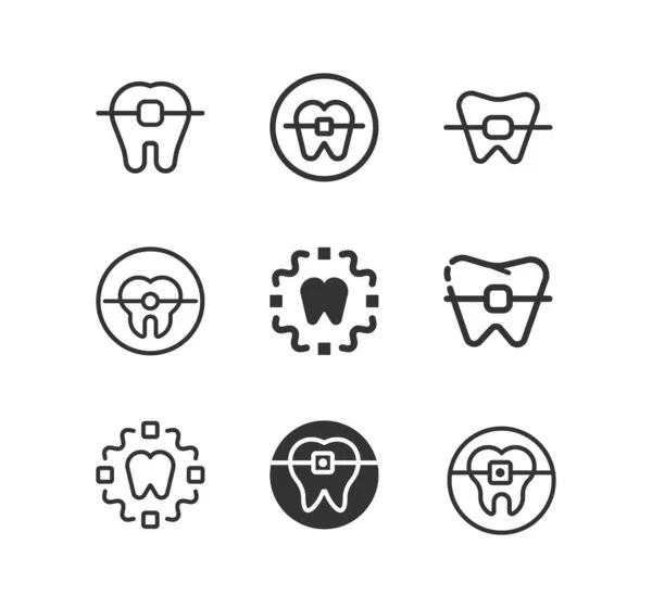 Icono Ortodoncista Icono Línea Dientes Frenos Odontología — Vector de stock