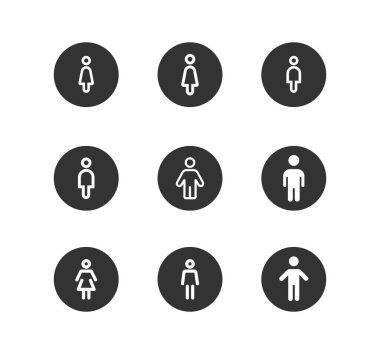 Tuvalet işareti vektör simgesi. Erkek ve kadın, erkek ve kadın cinsiyet işareti, kamu navigasyonu.