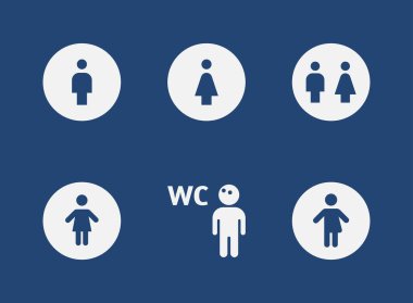 Tuvalet işareti vektör simgesi. Erkek ve kadın, erkek ve kadın cinsiyet işareti, kamu navigasyonu.