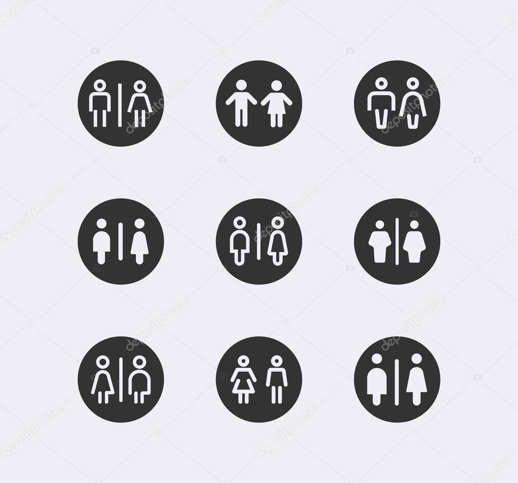 Restroom sign vector icon. Man and woman, male and female gender sign, public navigation