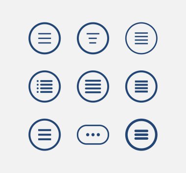 Menü UI tasarım elemanı simgesi. Hamburger tuşu, Ui menüsü ve hamburger düğmeleri