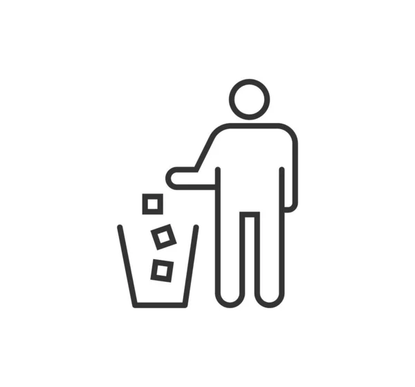 People Drop Garbage Line Icon Design Vector Trash Bin Sign — Stock Vector