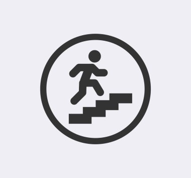 Adam merdiven tırmanma vektör simgesi. Üst katta. İmzası var.