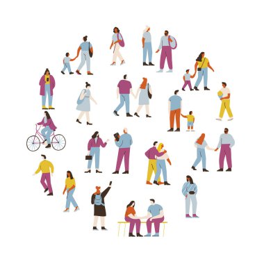 Kalabalık. Farklı insanlar kümesi vektör. Beyaz arka plan üzerinde izole erkek ve kadın düz karakterler