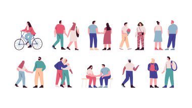 Kalabalık. Farklı insanlar kümesi vektör. Beyaz arka plan üzerinde izole erkek ve kadın düz karakterler