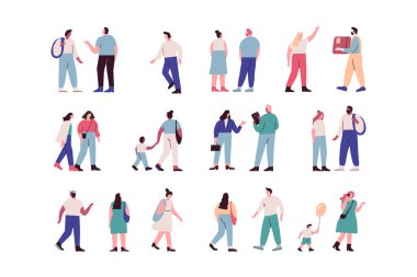 Kalabalık. Farklı insanlar kümesi vektör. Beyaz arka plan üzerinde izole erkek ve kadın düz karakterler