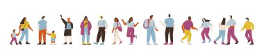 Vektör İnsanlar yatay afişi. Beyaz arka planda izole edilmiş erkek ve kadın düz karakterler