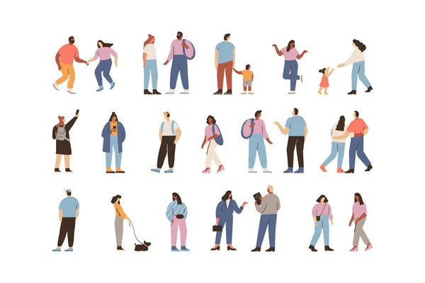 Crowd Different People Vector Set Male Female Flat Characters Isolated — Stock Vector