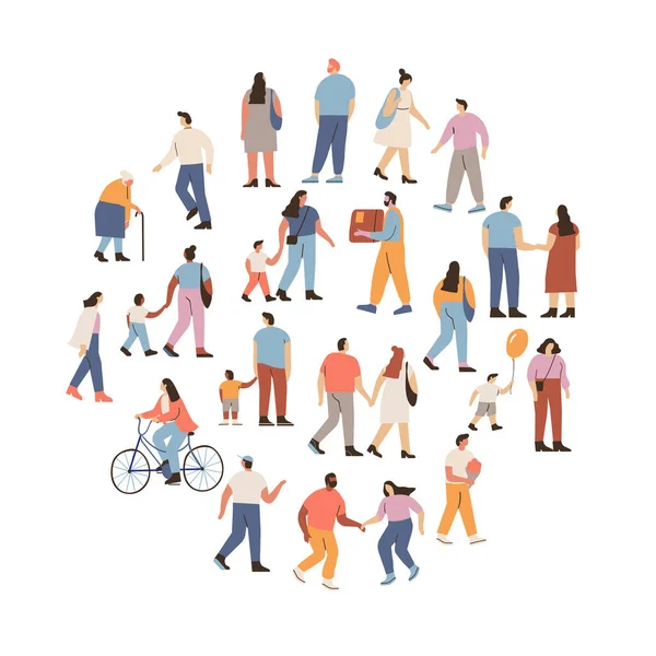 Crowd Different People Vector Set Male Female Flat Characters Isolated — Stock Vector