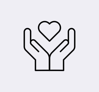 El ele tutuşan kalp vektör çizgisi simgesi.