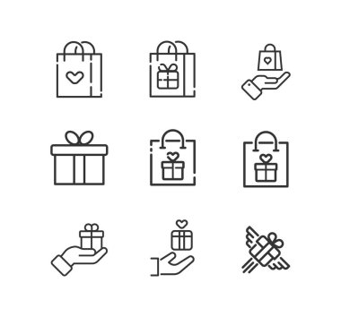 Hediye kutusu veya şimdiki satır simgesi seti