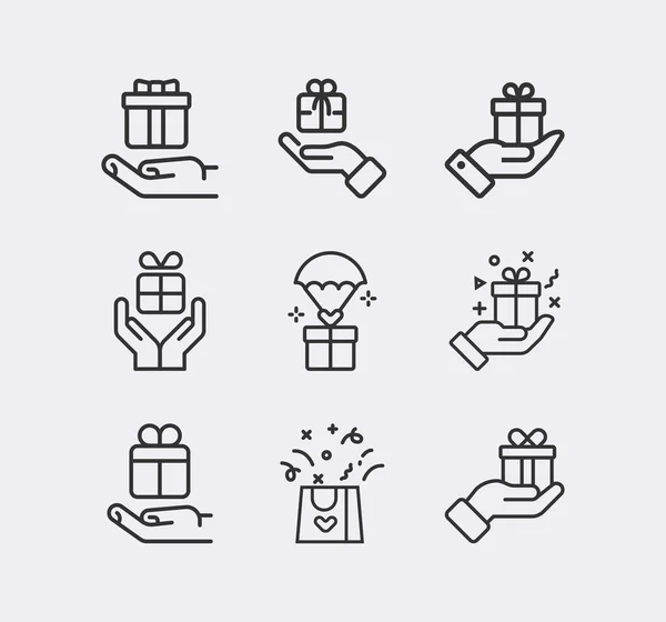 Gift box or present line icon set — Stock Vector