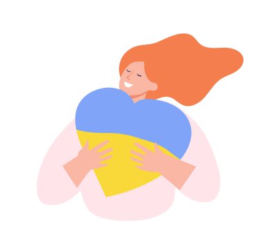 Ukrayna bayrağı renginde bir kalbe sarılıyor.