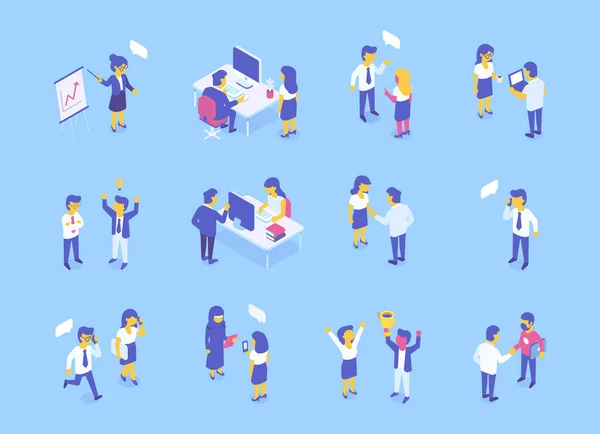 Teamwork. Isometric Business people flat vector characters — Archivo Imágenes Vectoriales