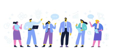 Takım çalışması. İş adamları düz vektör koleksiyonu.