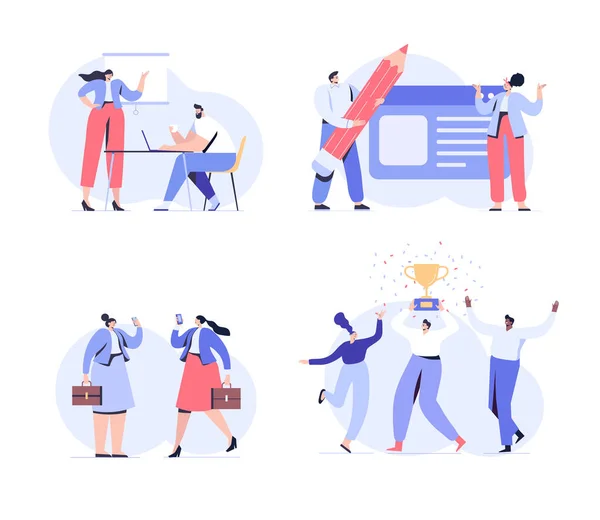 Teamwork Business People Flat Vector Collection — ストックベクタ