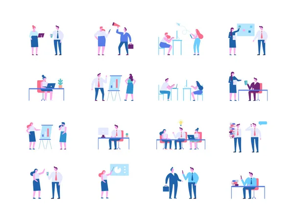 Teamwork Business People Flat Vector Collection — Stok Vektör