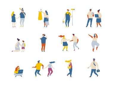 People outdoor activities flat vector characters silhouette. People riding scooter, rollers, skate, bike, skateboard, jogging, walking with dog.
